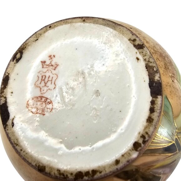 Antique 1893 Robert Hanke Porcelain Vase Lattice Rim Orchid Butterfly Design - Picture 13 of 16